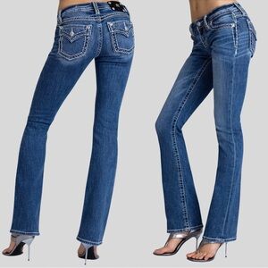 Miss Me Cleo Stitched Low Rise Bootcut Jeans 34 Y2K Western Bling Saddle Stitch